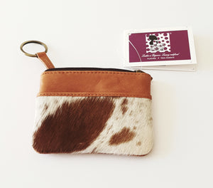 Leather and Cowhide Card Change Purse - Peru - The Design Edge Tan Leather