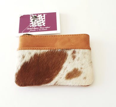 Leather and Cowhide Card Change Purse - Peru - The Design Edge Tan Leather