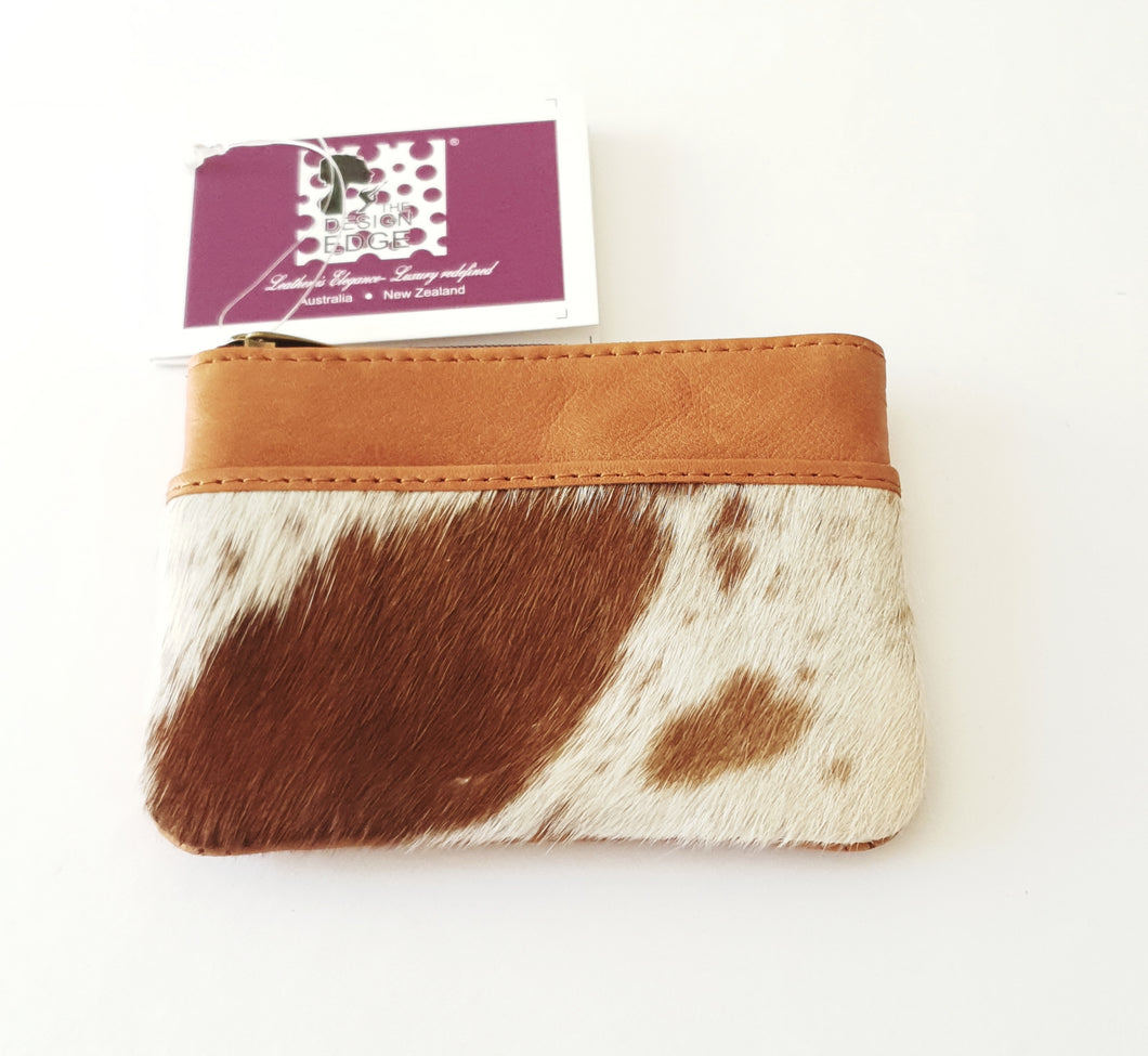 Leather and Cowhide Card Change Purse - Peru - The Design Edge Tan Leather
