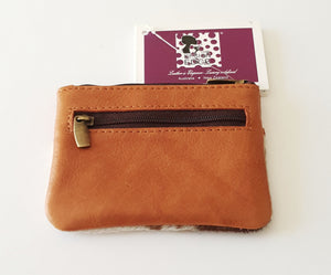 Leather and Cowhide Card Change Purse - Peru - The Design Edge Tan Leather