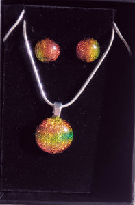 Bonny Pendant And Stud Earring Gift Set Dichroic Glass Liquid Crystal Australia SummerRed