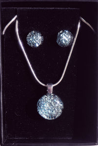Bonny Pendant And Stud Earring Gift Set Dichroic Glass Liquid Crystal Australia CrinkleSilver