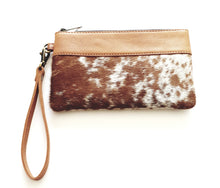 Load image into Gallery viewer, Leather and Cowhide Handy Clutch - Wales - The Design Edge Tan and White