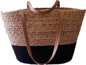 Woven Grass and Cotton Tote Bag