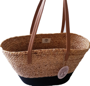 Woven Grass and Cotton Tote Bag