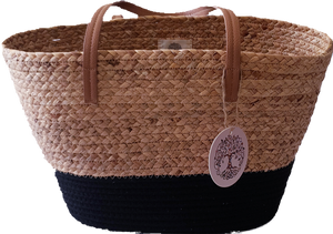 Woven Grass and Cotton Tote Bag