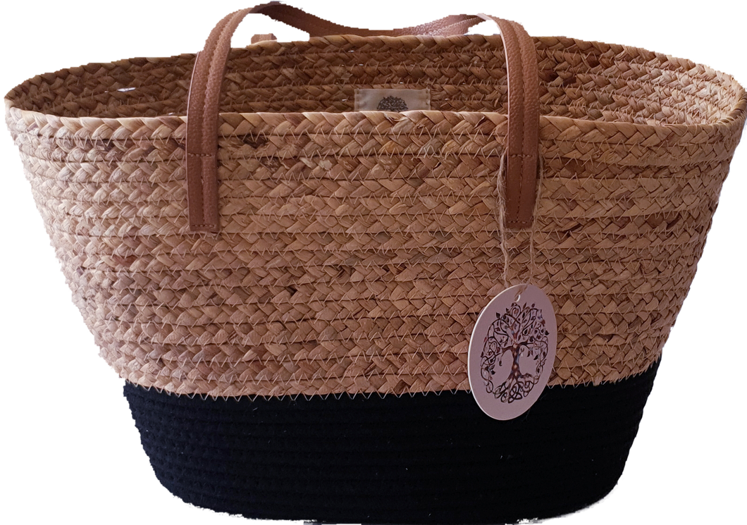 Woven Grass and Cotton Tote Bag